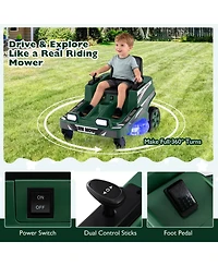 Mecale 12V Ride on Lawn Mower for Kids with Dual Control Sticks and Led Lights-Green