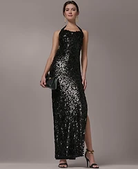 Donna Karan New York Women's Sequin Halter Neck Ball Gown