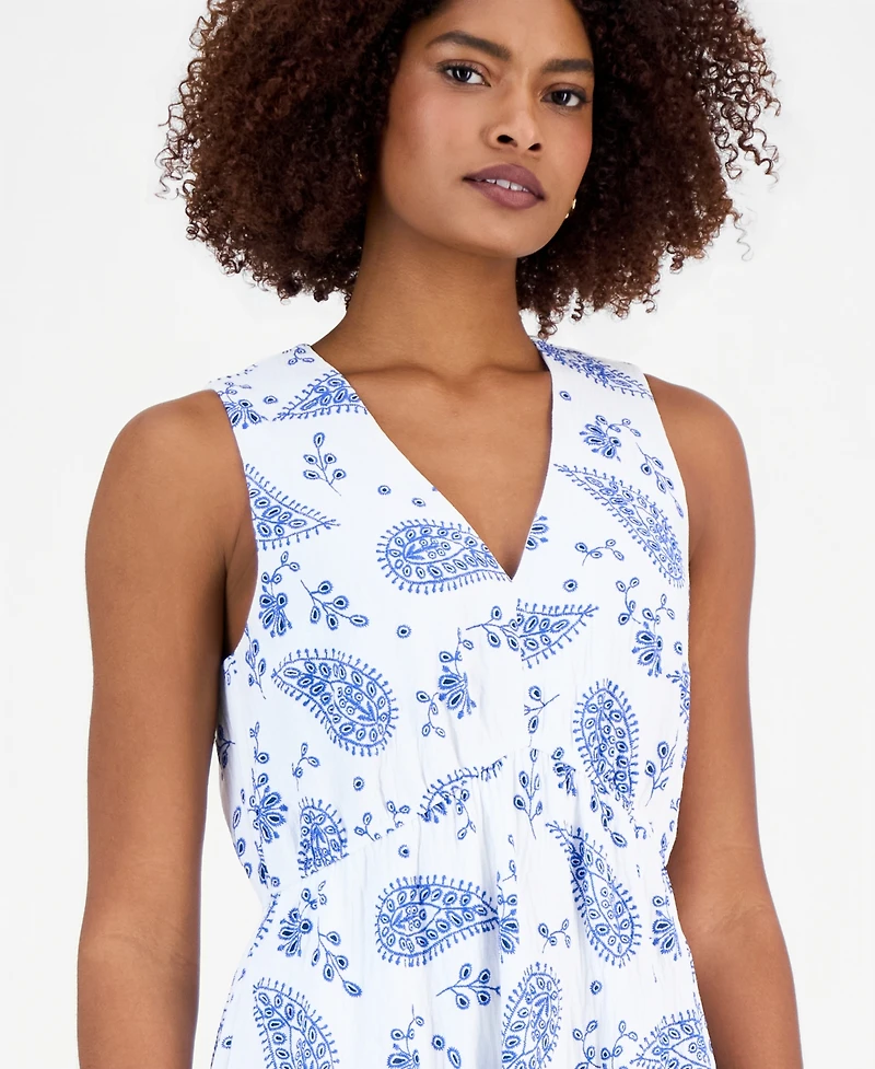 Robbie Bee Women's V-Neck Sleeveless Tiered Dress