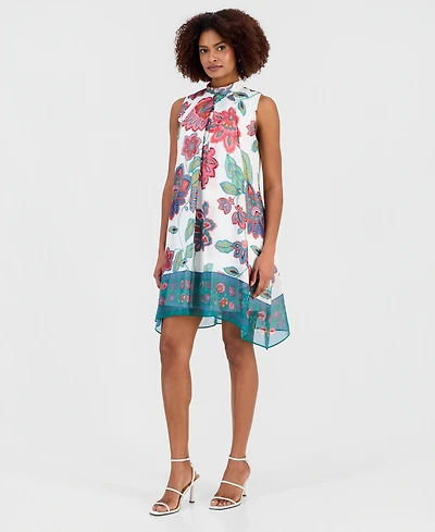 Robbie Bee Women's Printed Mock-Neck Sleeveless Shift Dress