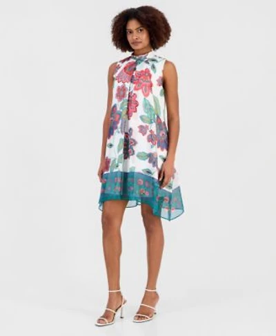 Robbie Bee Womens Printed Mock Neck Sleeveless Shift Dress