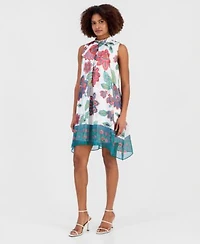 Robbie Bee Womens Printed Mock Neck Sleeveless Shift Dress