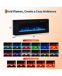 gaomon 70" Fireplace Tv Stand with 36" Electric Fireplace, Entertainment Center with Led Lights & 2 Tier Storage