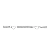 Curata Jewelry 925 Sterling 10 Inch Rhodium Plated Open Love Heart 4 Station 3 Row Anklet Anklet