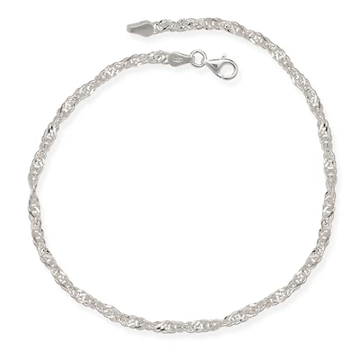 Curata Jewelry 925 Sterling 10 Inch 4mm Sparkle-Cut Wide Singapore Chain Ankle Bracelet Anklet