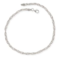 Curata Jewelry 925 Sterling 10 Inch 4mm Sparkle-Cut Wide Singapore Chain Ankle Bracelet Anklet