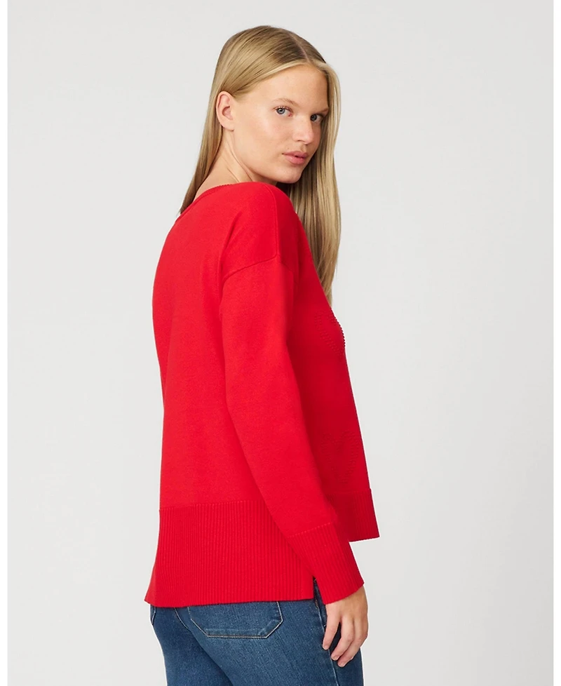 Cable & Gauge Women's Textured Heart Bow Crewneck Sweater