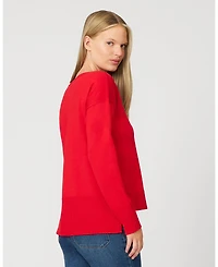 Cable & Gauge Women's Textured Heart Bow Crewneck Sweater