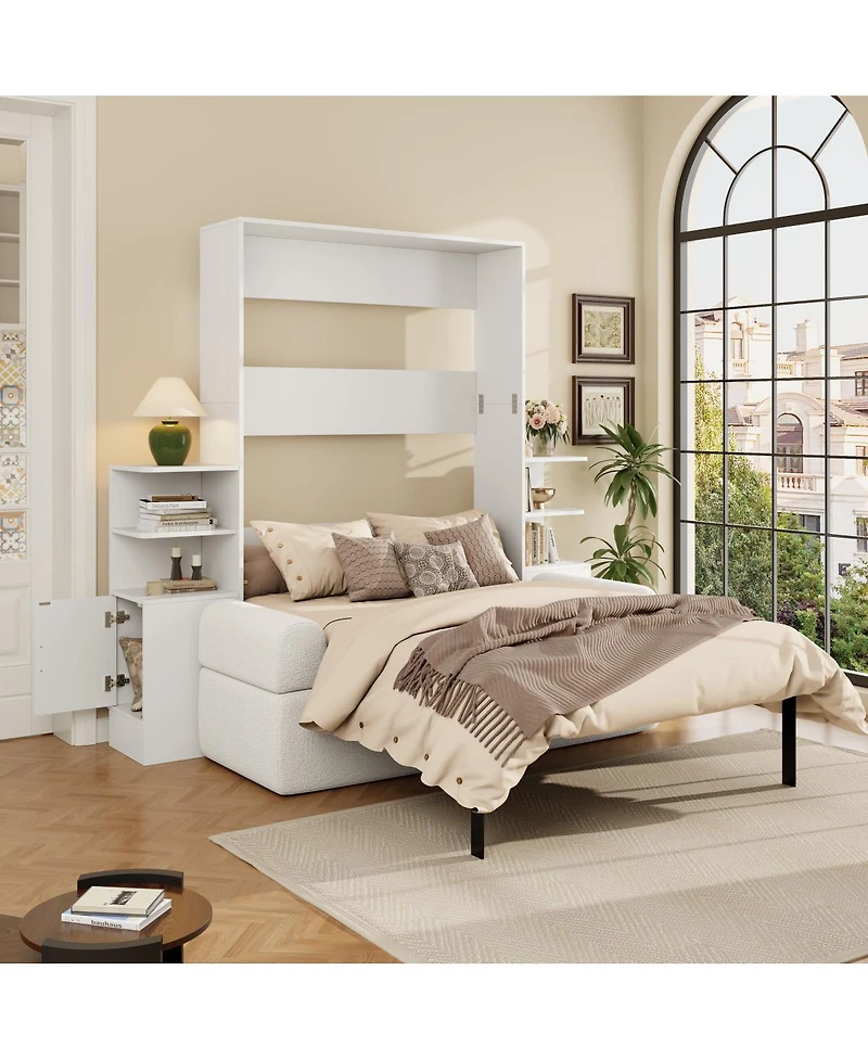 Streamdale Furniture Queen Size Wall Murphy Bed with Sofa and Storage Cabinets