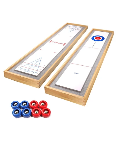 Gse Games & Sports Expert 2-in-1 Solid Wood Mini Shuffleboard and Curling Tabletop Game Board Set with 8 Rollers Gifts