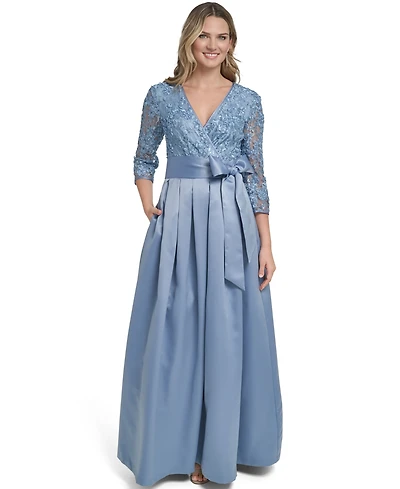 Jessica Howard Women's V-Neck Pleated Skirt Ball Gown