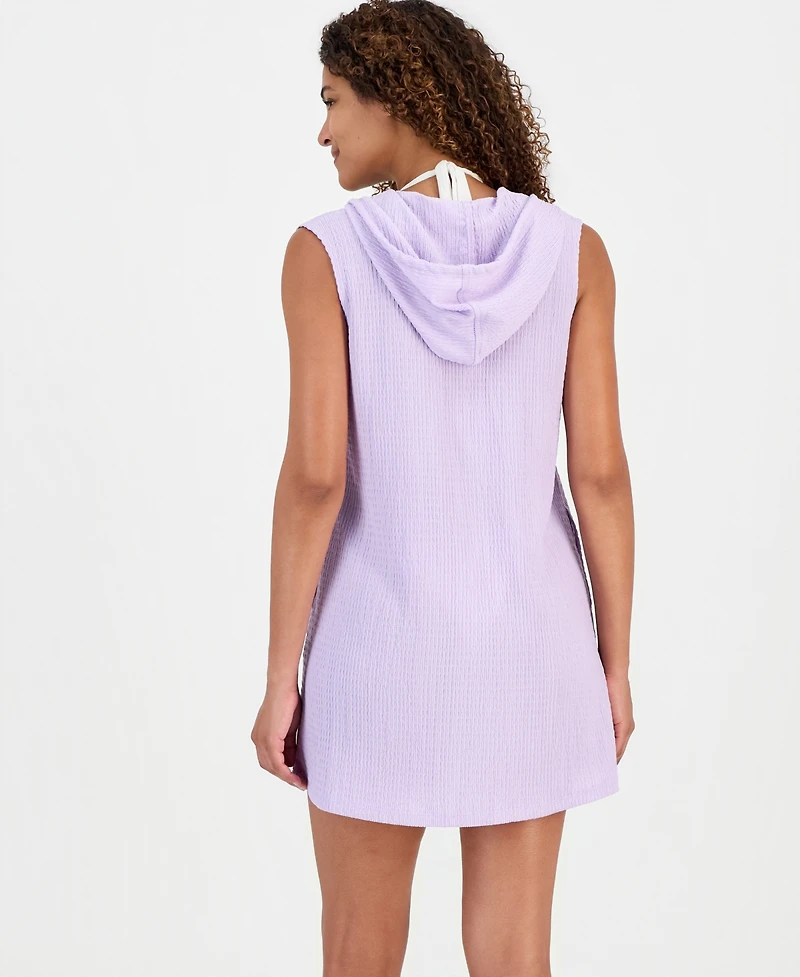 J Valdi Women's Sleeveless Zip-Up Swim Cover Up Hoodie