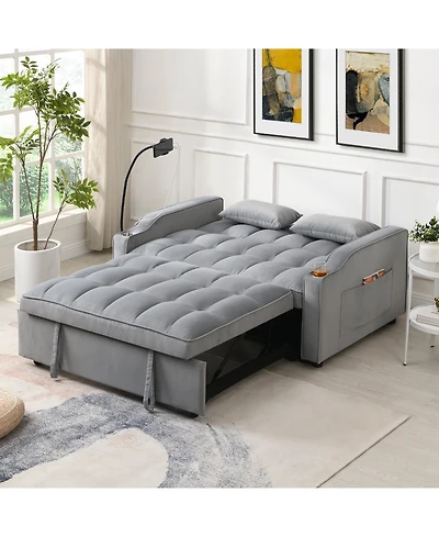 Clihome Modern Velvet Loveseat Futon Sofa Couch w/Pullout Bed,3 1 Convertible Sleeper Bed with adjustable Reclining Backrest