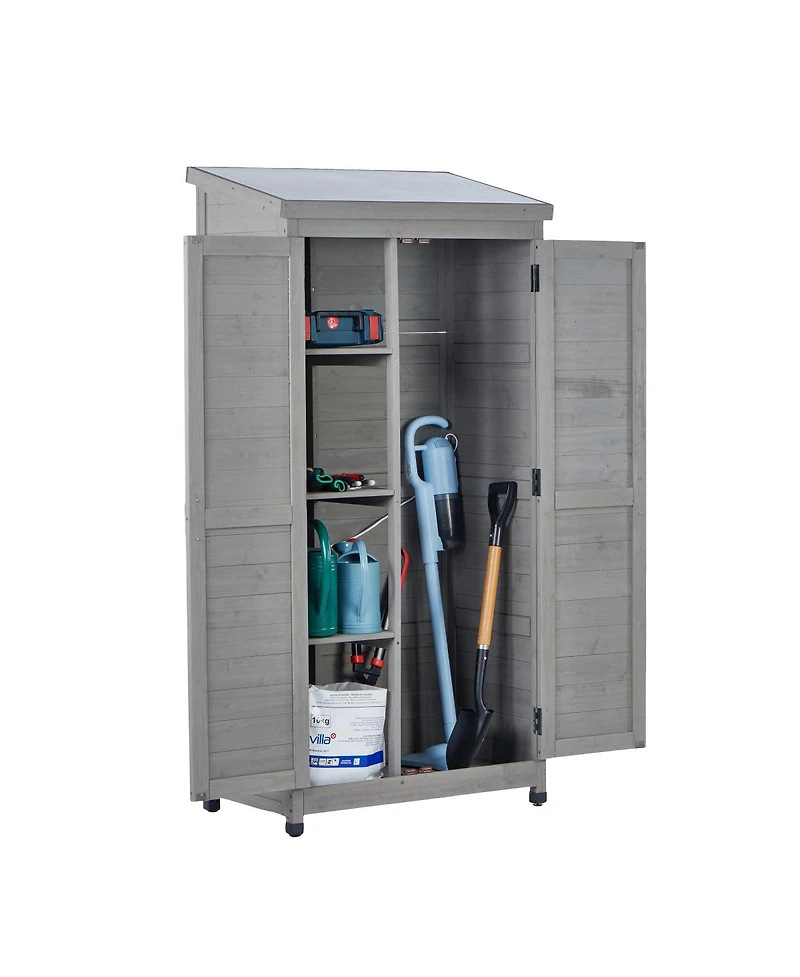 Streamdale FurnitureOutdoor Wooden Storage Shed with Metal Top Tall Vertical Tool Cabinet