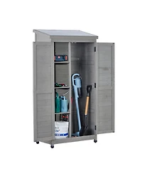 Streamdale FurnitureOutdoor Wooden Storage Shed with Metal Top Tall Vertical Tool Cabinet
