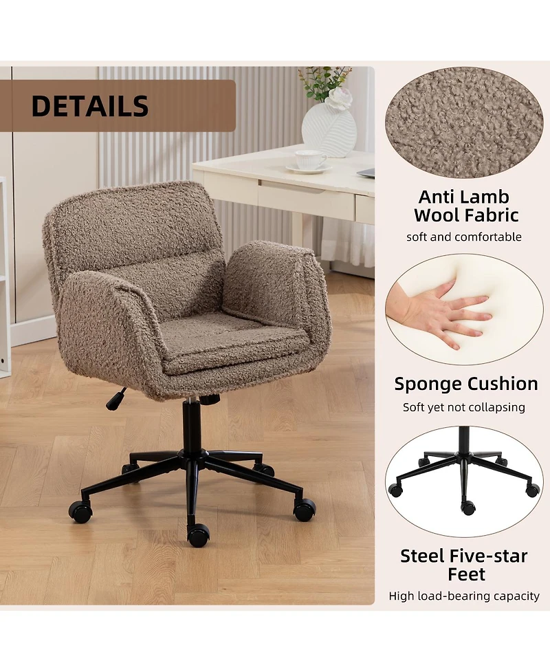 Streamdale Furniture Criss Cross Teddy Fleece Swivel Chair with Adjustable Armrests & Wheels