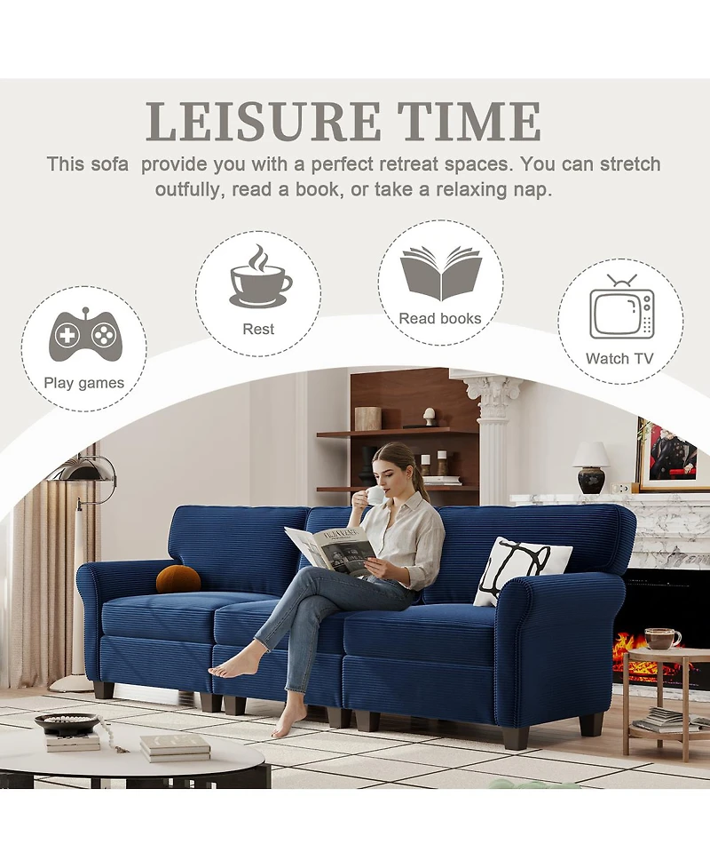 Streamdale 3-Seater Corduroy Sofa Couch with Deep Seats & Armrests