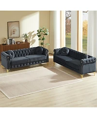 Streamdale Chesterfield Sofa with Copper Studs & Tufted Buttons, Metal Legs