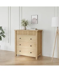 gaomon 3 Drawer Bedroom Dresser, Wooden Fluted Nightstand End Table & Storage Organizer for Living Room, Hallway, Entryway