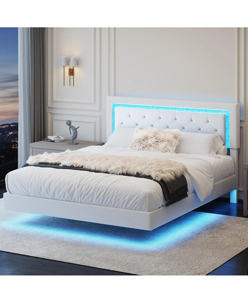 Streamdale Furniture Queen Size Floating Bed Frame with Led Headboard