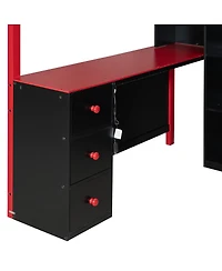 Streamdale Furniture Full Size Wood Loft Bed with Desk, Ample Storage Space and Light