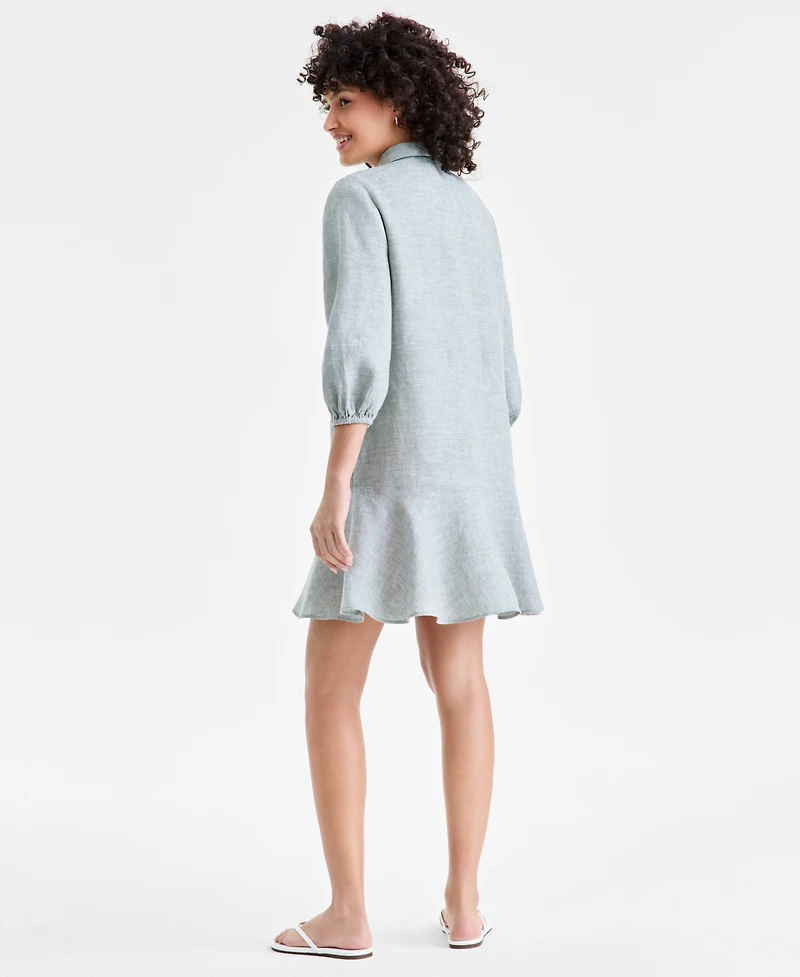 Charter Club Women's 100% Linen Flounce Shirtdress, Created for Macy's