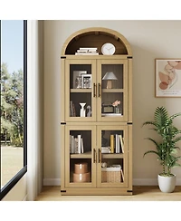 gaomon Arched Bookshelf with Doors, 71.4" Tall Farmhouse Bookcase 15.83" Deep Shelves, Wooden Display Cabinet Storage