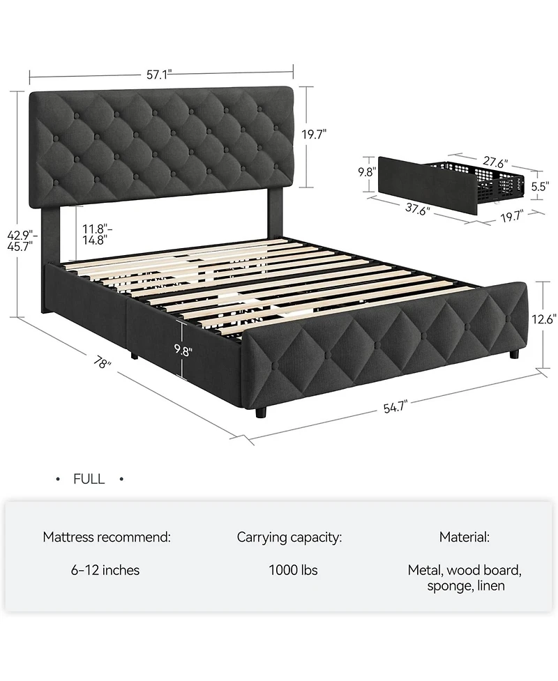 Gaomon Bed Frame with 4 Storage Drawers and Adjustable Headboard