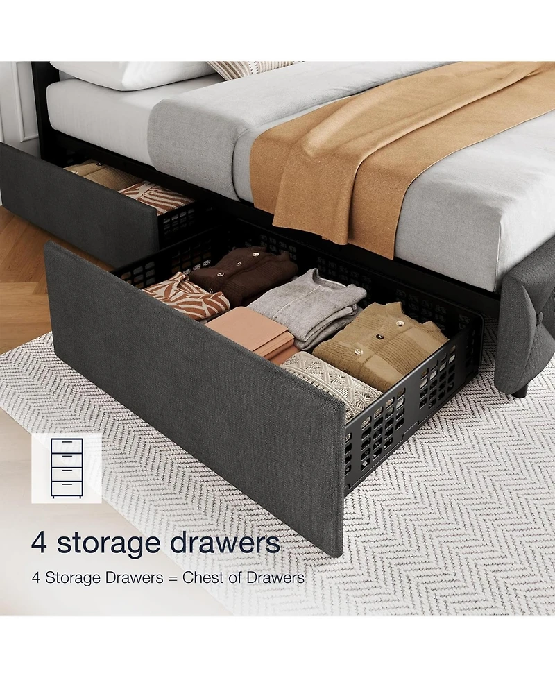 Gaomon Bed Frame with 4 Storage Drawers and Adjustable Headboard