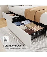 Gaomon Queen Bed Frame with 4 Storage Drawers, Linen Upholstered Platform Adjustable Headboard