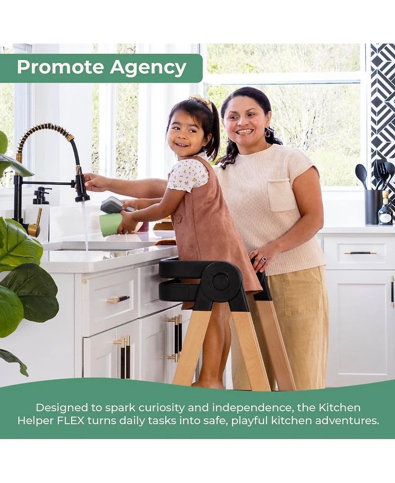 Guidecraft Kitchen Helper Flex Toddler Tower Step Stool for Kids and Adults- Wood Plastic Foldable Height Adjustable