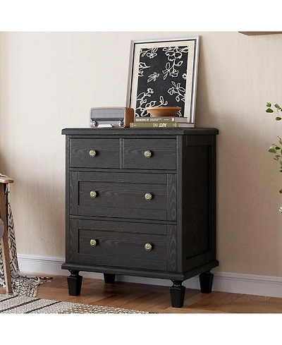 gaomon Vintage 4-Drawer Dresser with Carved Handles, Wooden Storage Chest for Living Room