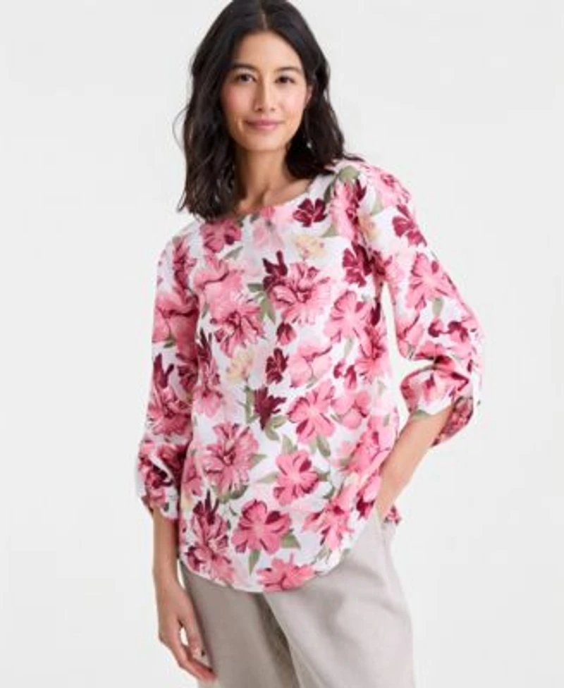 Charter Club Womens 100 Linen D Ring Top Created For Macys