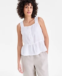 Charter Club Women's Linen Square-Neck Peplum Top, Macy's Exclusive
