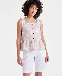 Charter Club Women's Linen Square-Neck Peplum Top, Macy's Exclusive