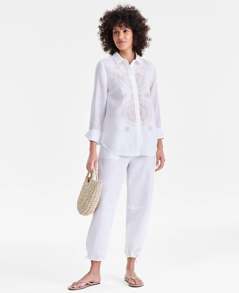 Charter Club Women's 100% Linen Embroidered Long-Sleeve Shirt, Macy's Exclusive