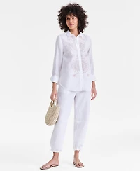 Charter Club Women's 100% Linen Embroidered Long-Sleeve Shirt, Macy's Exclusive
