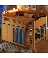 Streamdale Full Size Loft Bed with Storage Cabinet, Wardrobe & Led