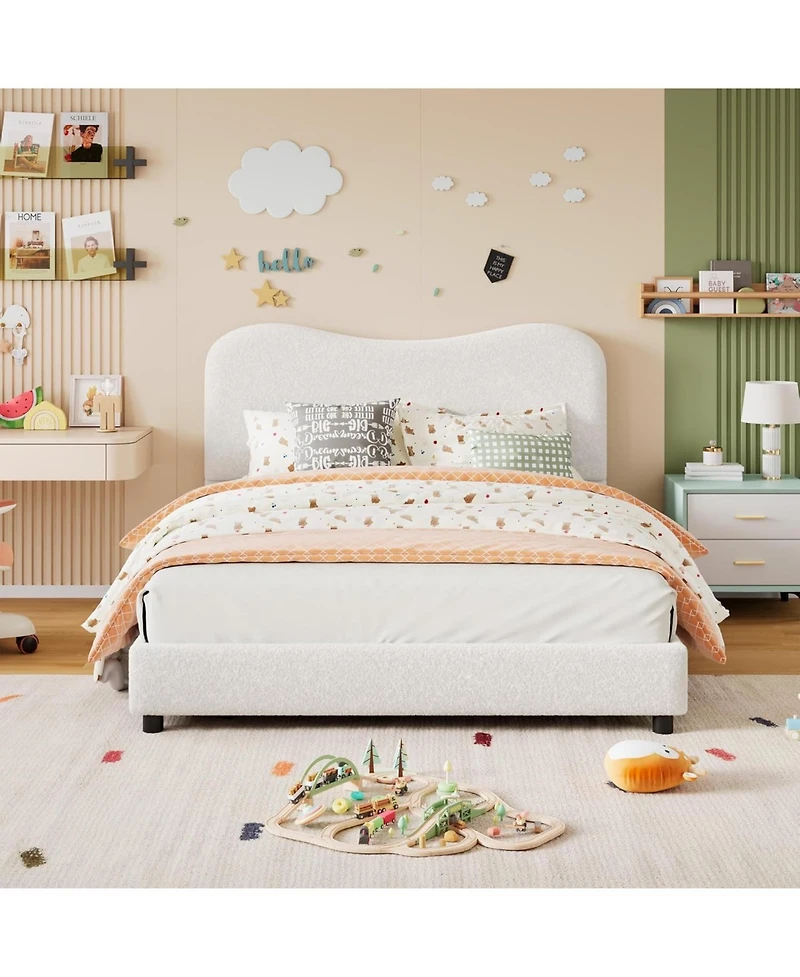 gaomon Bed Frame with Upholstered Headboard, Soft Low Profile Sturdy Platform Rounded Corners Design, Wooden Slats