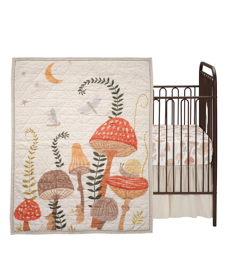 Lambs & Ivy Mushroom Meadow 3-Piece Organic Cotton Infant Baby Crib Bedding Set