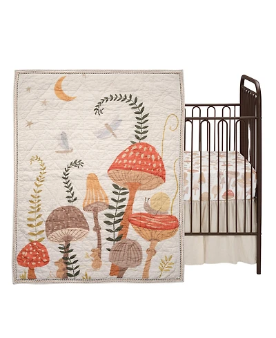 Lambs & Ivy Mushroom Meadow 3-Piece Organic Cotton Infant Baby Crib Bedding Set