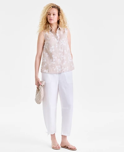 Charter Club Women's 100% Linen Drawstring Barrel-Leg Pants, Macy's Exclusive