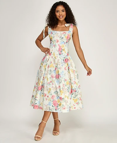 Alex & Sophia Women's Square Neck Printed Poplin Dress