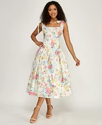 Alex & Sophia Women's Square Neck Printed Poplin Dress