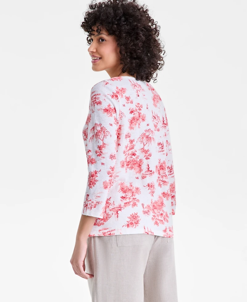 Charter Club Women's Linen Blend Boat-Neck 3/4-Sleeve Top, Macy's Exclusive