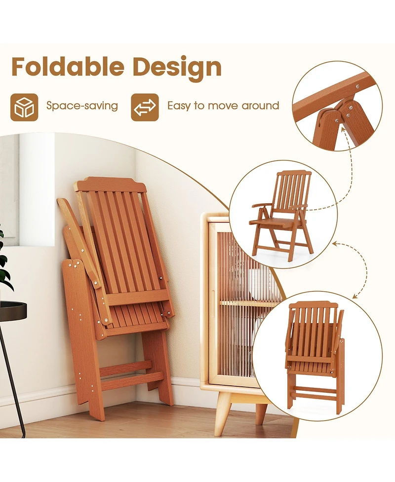 Gymax 2PCS Foldable Patio Chair w/Armrest Curved Back Slatted Seat for Backyard Deck