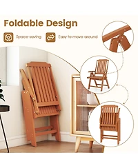 Gymax 2PCS Foldable Patio Chair w/Armrest Curved Back Slatted Seat for Backyard Deck