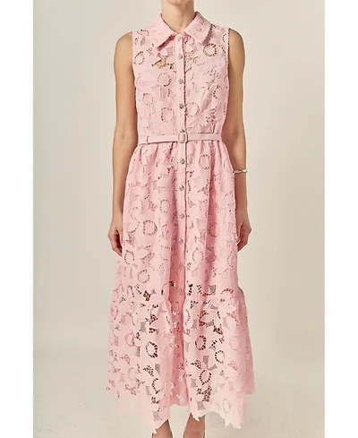 English Factory Women's Sleeveless Lace Button Front Midi Dress