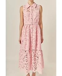 English Factory Women's Sleeveless Lace Button Front Midi Dress