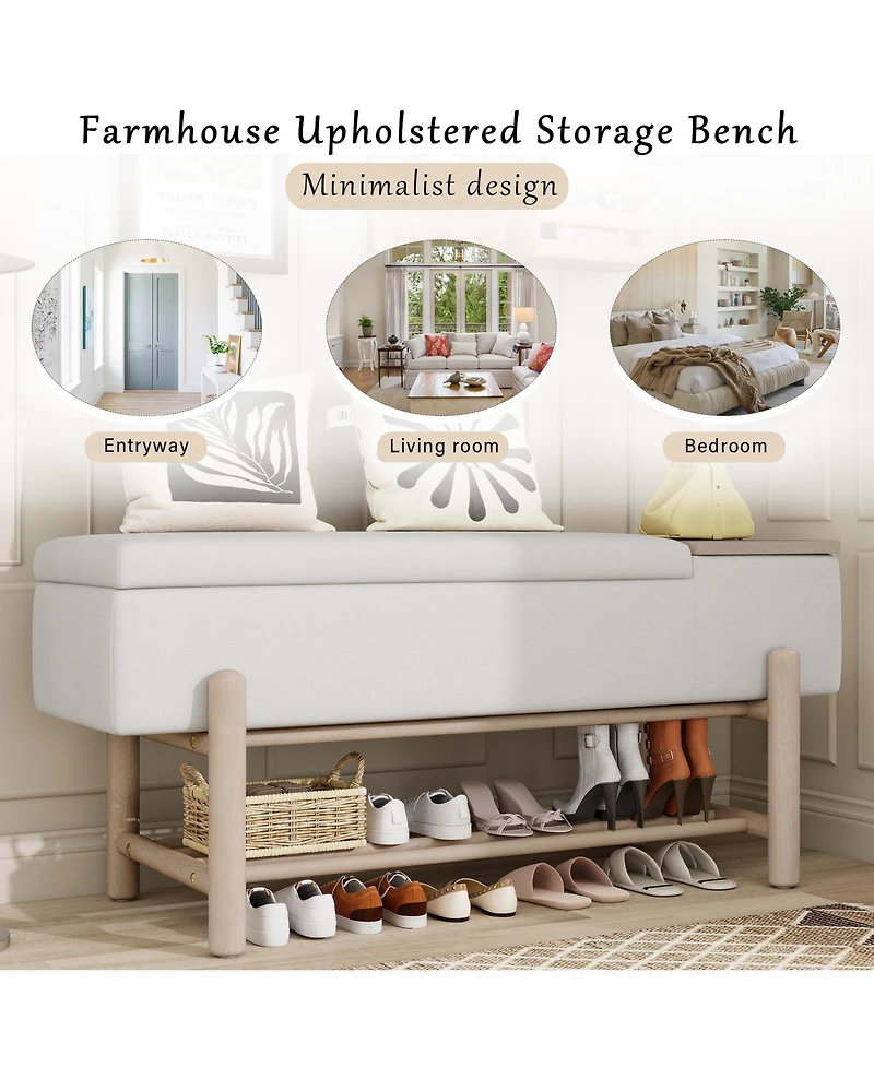 Rainsken Entryway Shoe Bench with Cushion Top, Flip-Top Storage Compartment and Lower Rack for Hallway